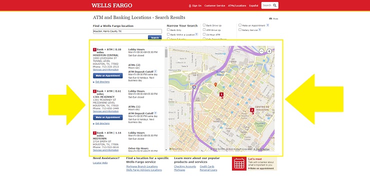 wells fargo locations map
